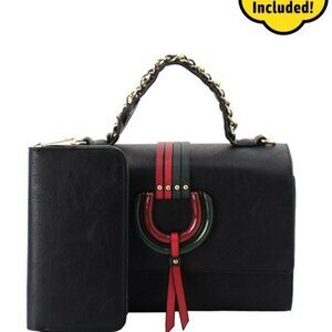 Striped Classy Hoop Accent Top-Handle Boxy Satchel - Brand New With Tags